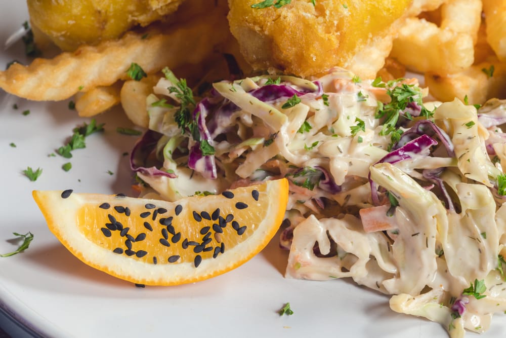 Sesame seeds on citrus fruit and coleslaw post image