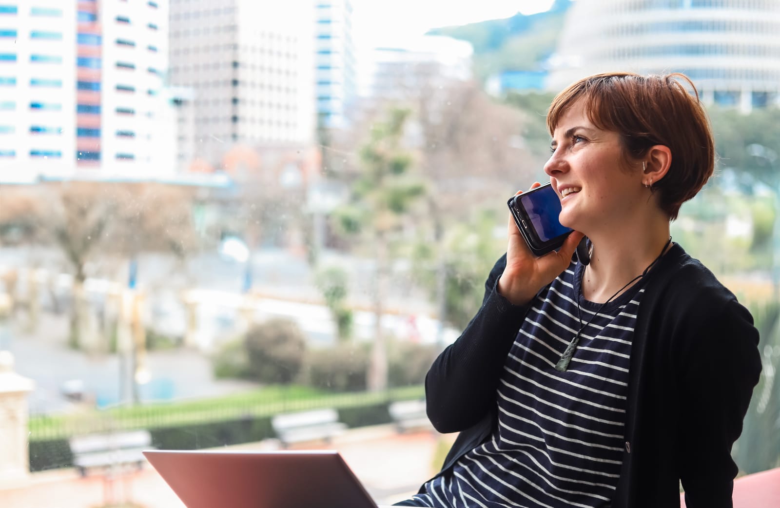 Phone call by the window
