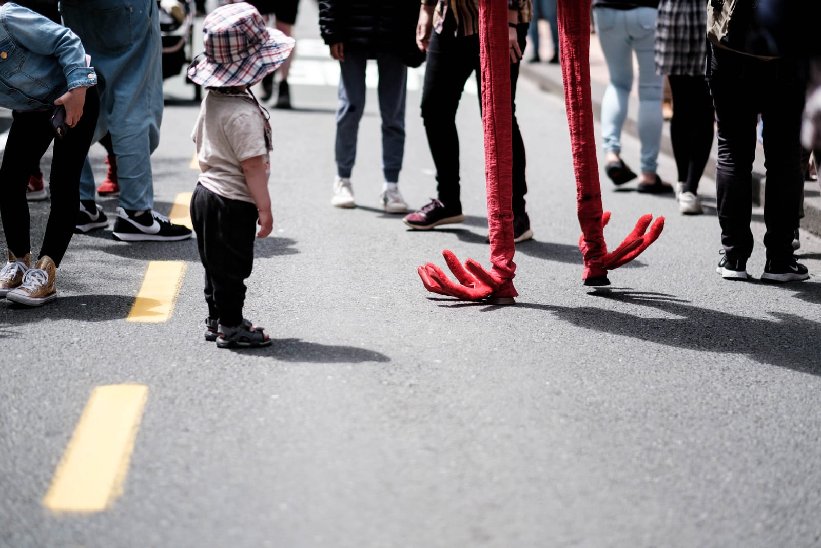 Toddler watching bird costume