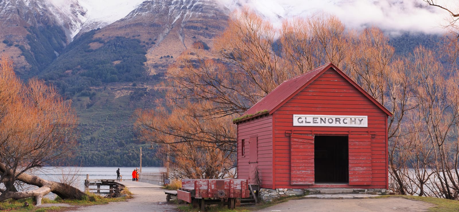 Glenorchy Wharf boatshed panorama