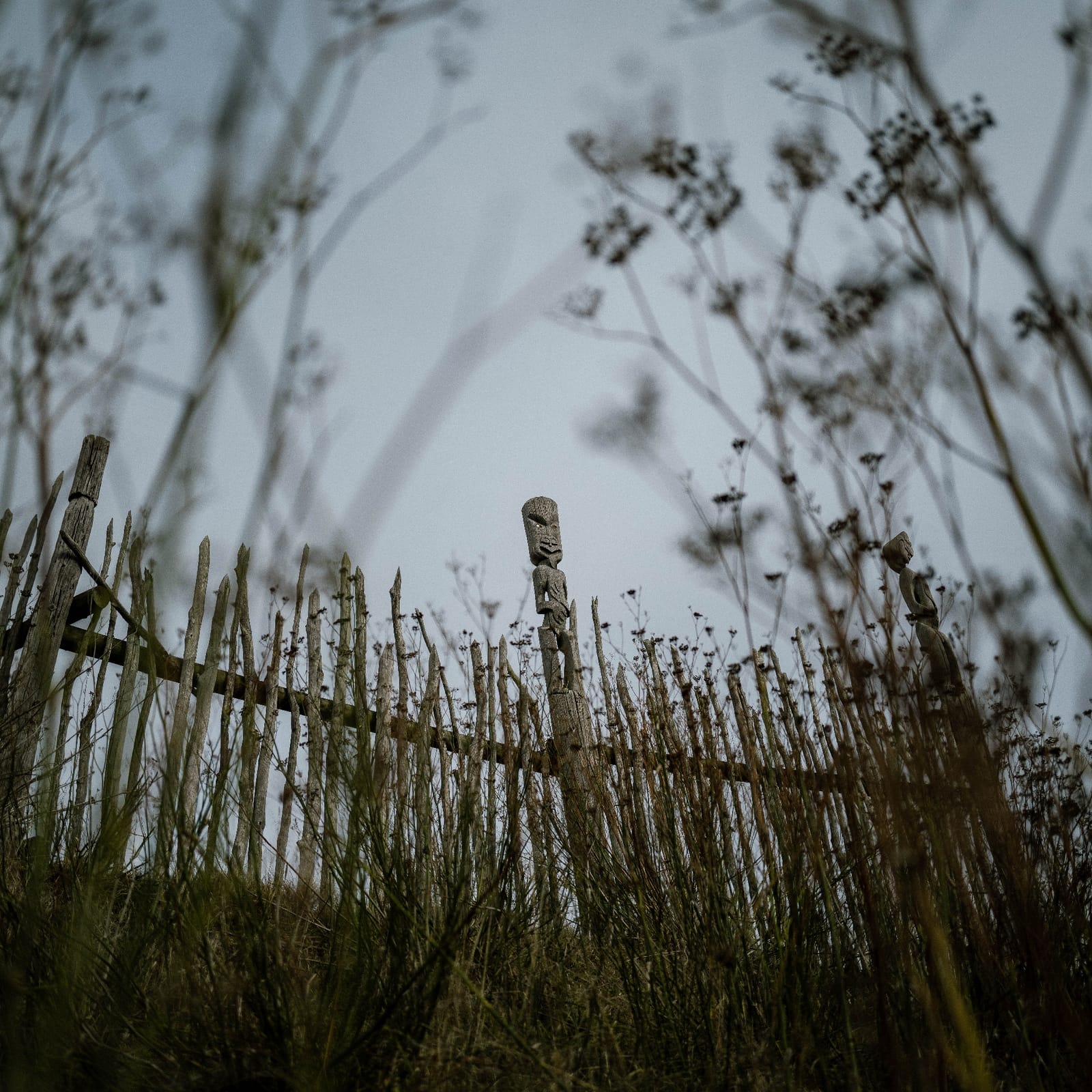 Pouwhenua and rustic fence at Ōtātara Pā