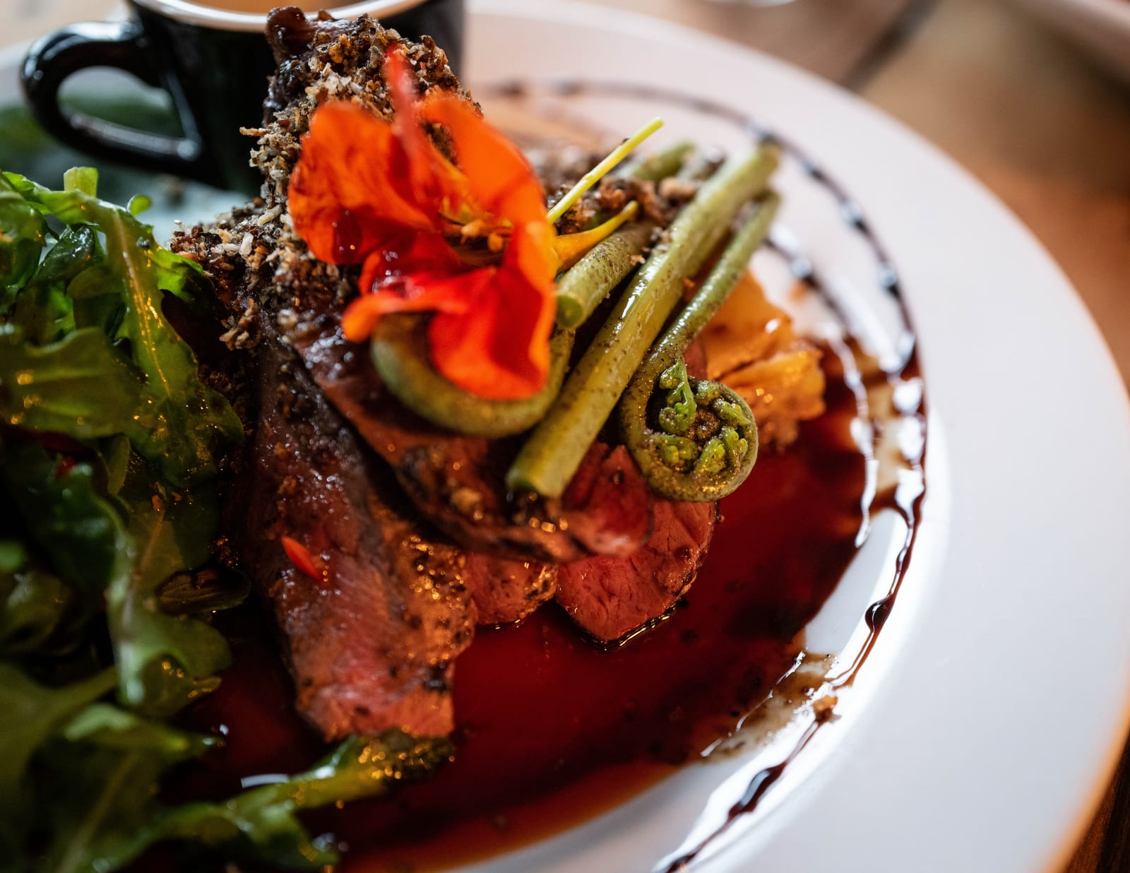 Steak with wine reduction