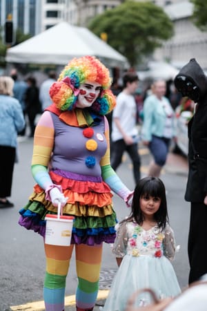 Clown and child at street festival post feature image